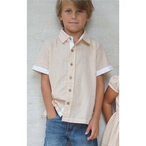 Well Dressed Wolf Boy's Light Orange Gingham Shirt